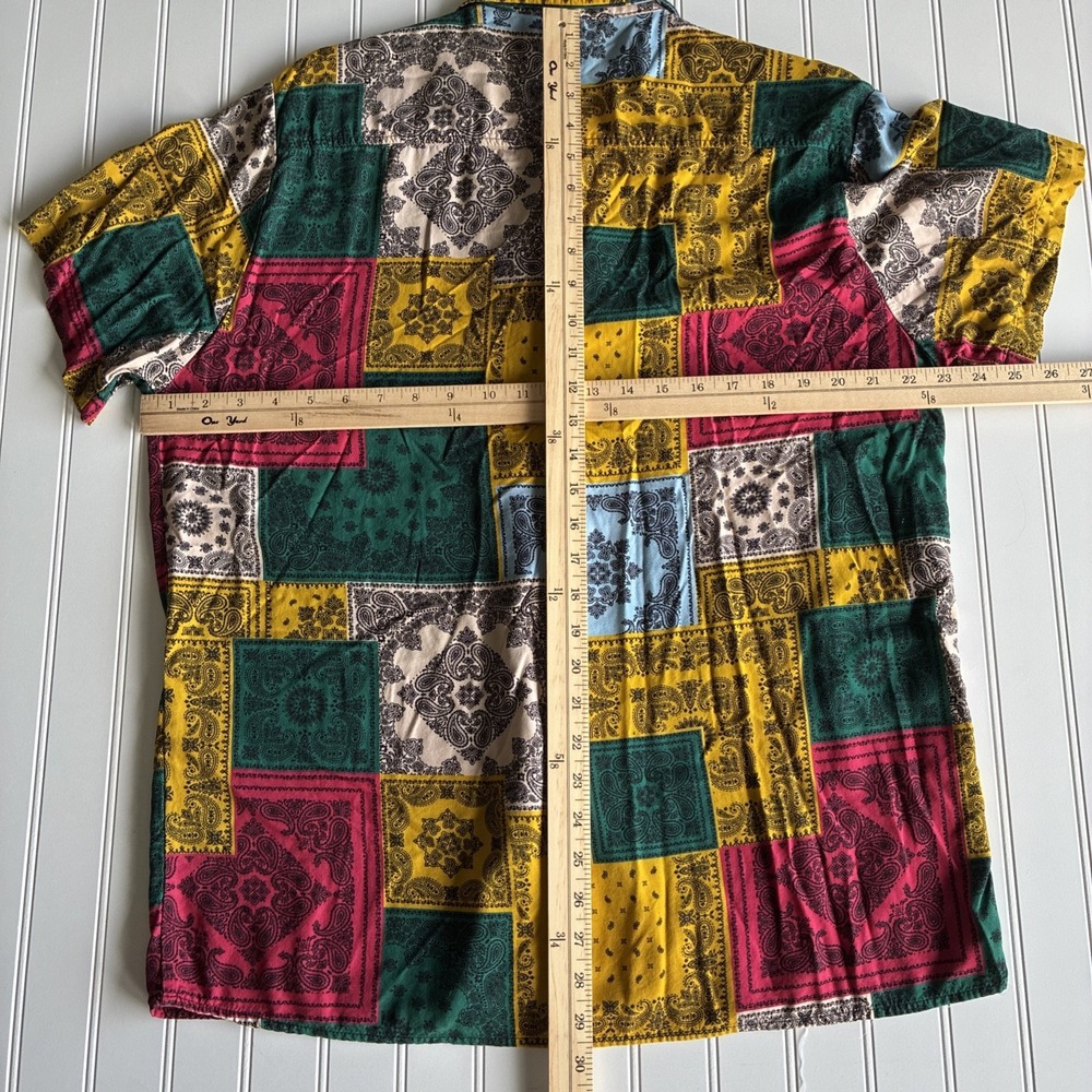 Maison Article Shirt Mens Paisley Color Block AOP SS Camp Collar Button Up Lg - Picture 5 of 16